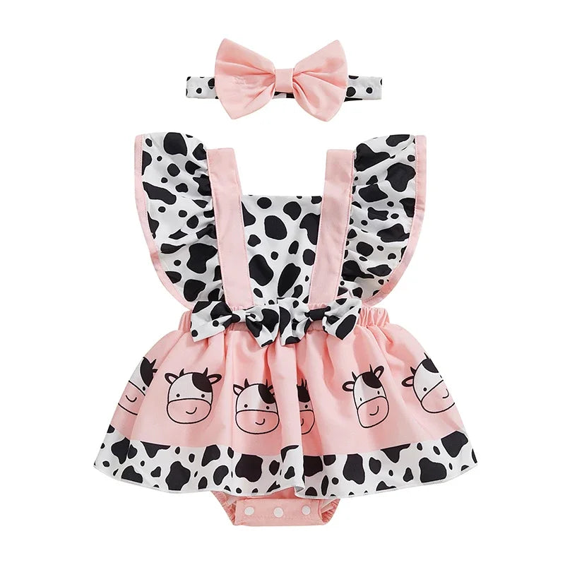 Summer Baby Girl Clothes Ruffle Fly Sleeve Romper Dress Ladybug Print Playsuits with Headband Summer Outfit