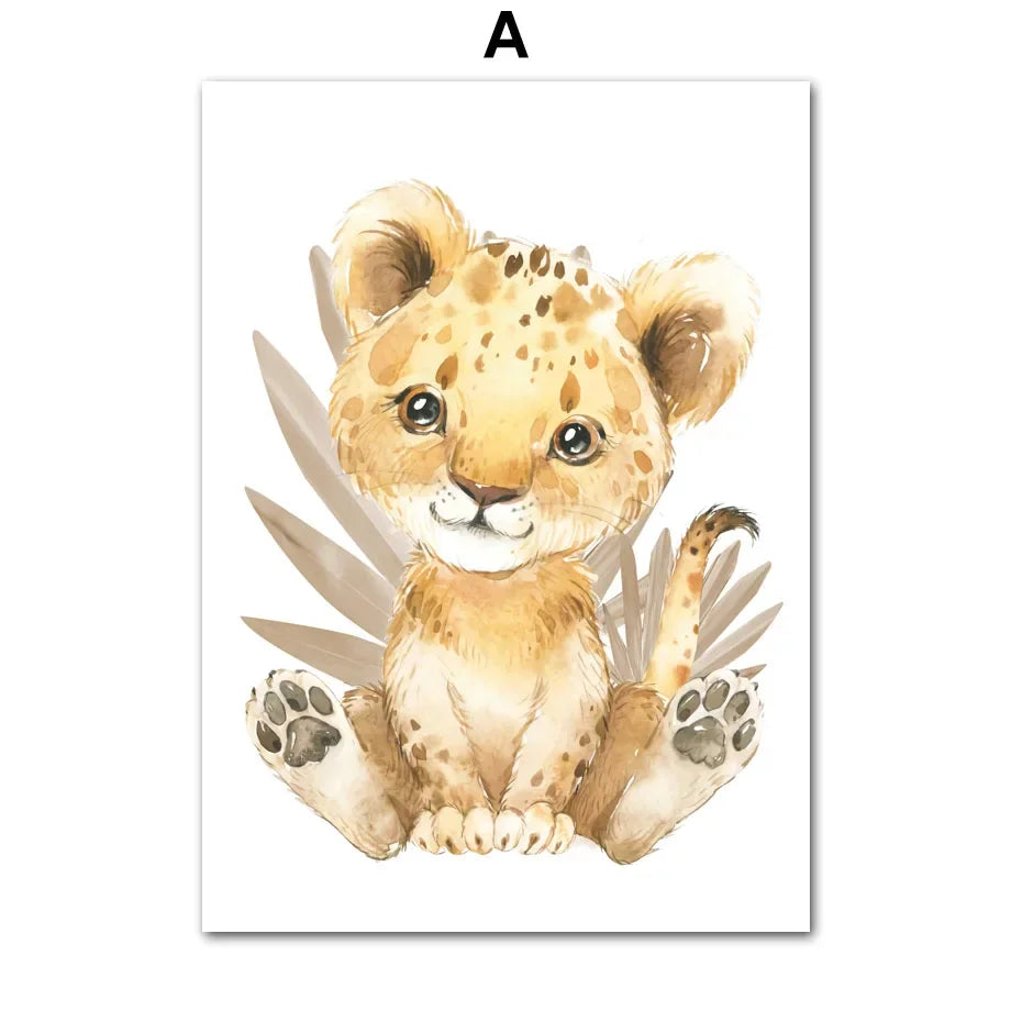 Custom Name Posters Jungle Animal Lion Elephant Giraffe Zebra Nursery Wall Art Prints Canvas Painting Pictures Kids Room Decor