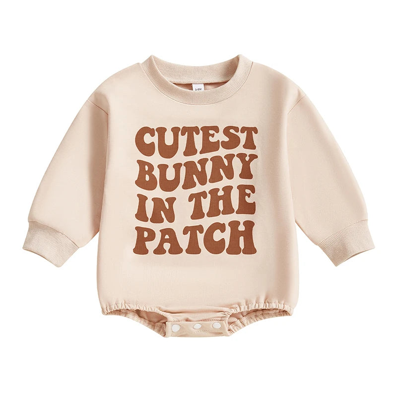 Baby Romper Long Sleeve Crew Neck Letters Print Fall Bodysuit Easter Clothes for Girls Boys