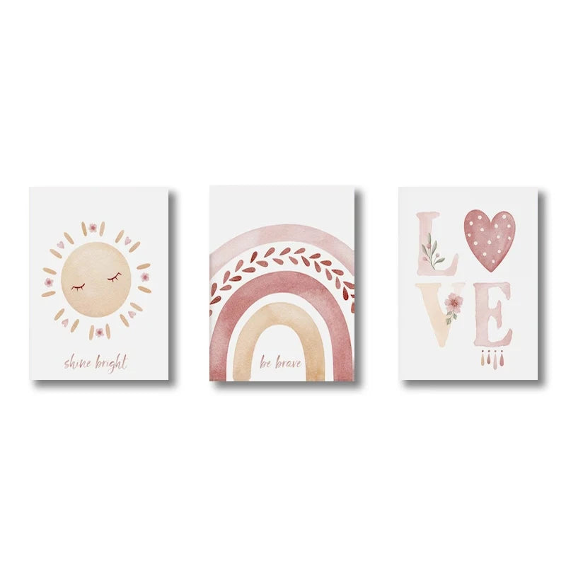 Boho Rainbow Sunshine Posters Set of 3 Nursery Prints Boy Girl Nursery Wall Art Poster Children's Room Nursery Wall Decoration