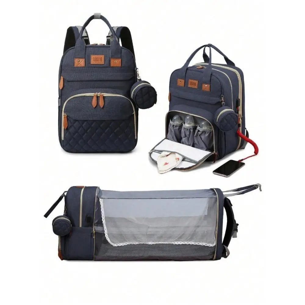 RsenFremior Large Diaper Bag with Changing Station, Foldable Diaper Bag Backpack with Bed ,Diaper Bag with Insulated Pockets