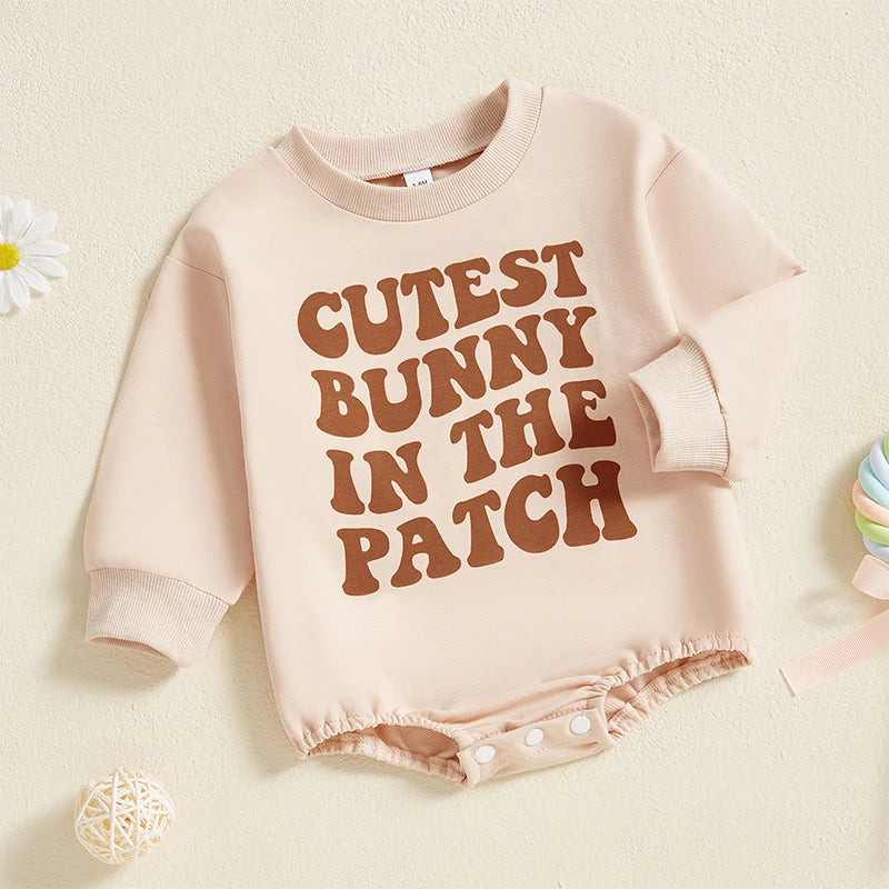 Baby Romper Long Sleeve Crew Neck Letters Print Fall Bodysuit Easter Clothes for Girls Boys