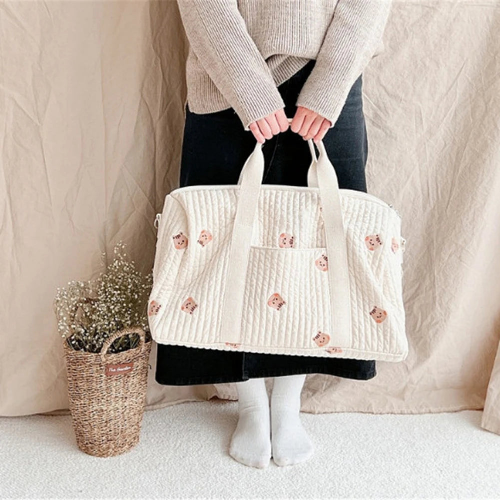 Nappy Organizer Cute Cartoon Baby Diaper Bag Embroidered Messenger Bag Mom Bag Storage Bag Luggage Tote Bag for Travel