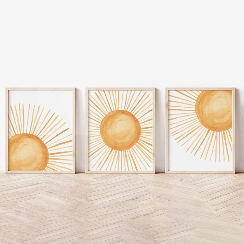 Boho Rainbow Sunshine Posters Set of 3 Nursery Prints Boy Girl Nursery Wall Art Poster Children's Room Nursery Wall Decoration
