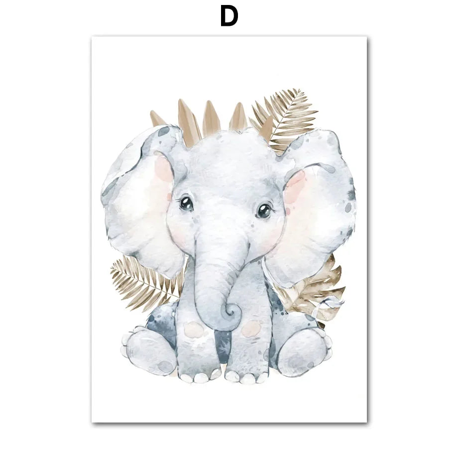 Custom Name Posters Jungle Animal Lion Elephant Giraffe Zebra Nursery Wall Art Prints Canvas Painting Pictures Kids Room Decor