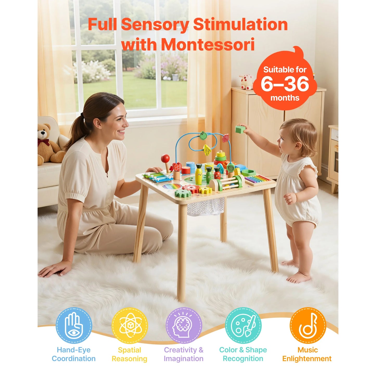 SucceBuy 13 in 1 Montessori Activity Table for Toddler 1-3 Years Old Aged 6+ Months Birthday Christmas Children's Day Present