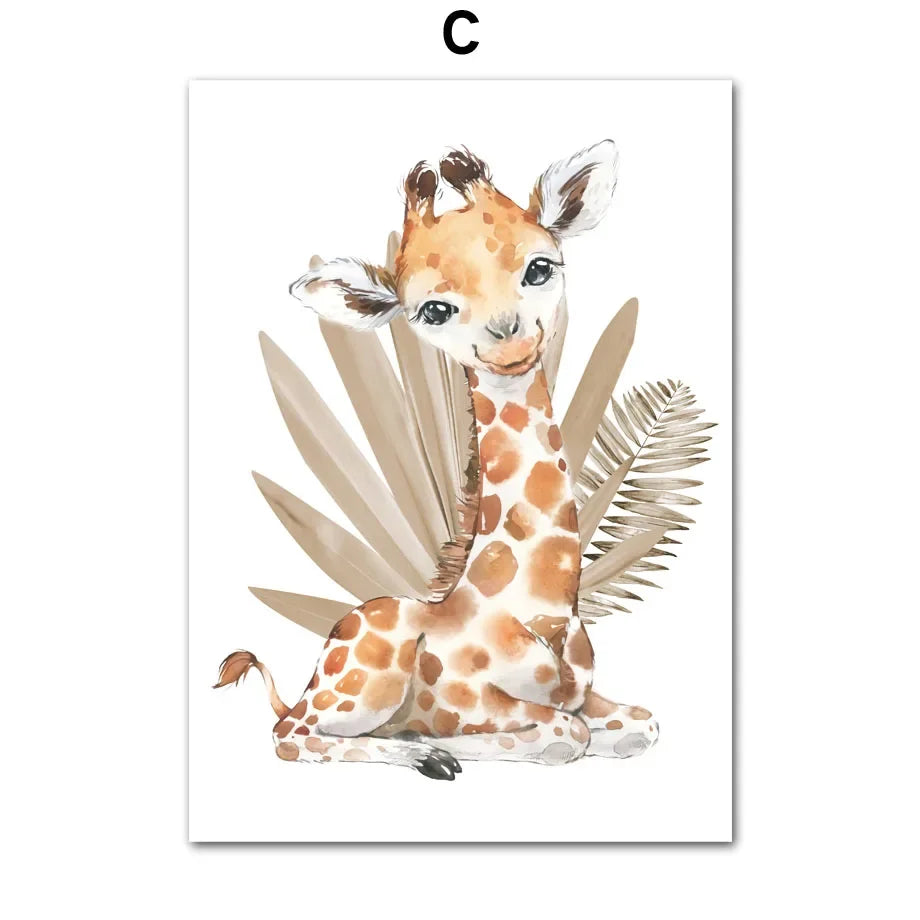 Custom Name Posters Jungle Animal Lion Elephant Giraffe Zebra Nursery Wall Art Prints Canvas Painting Pictures Kids Room Decor