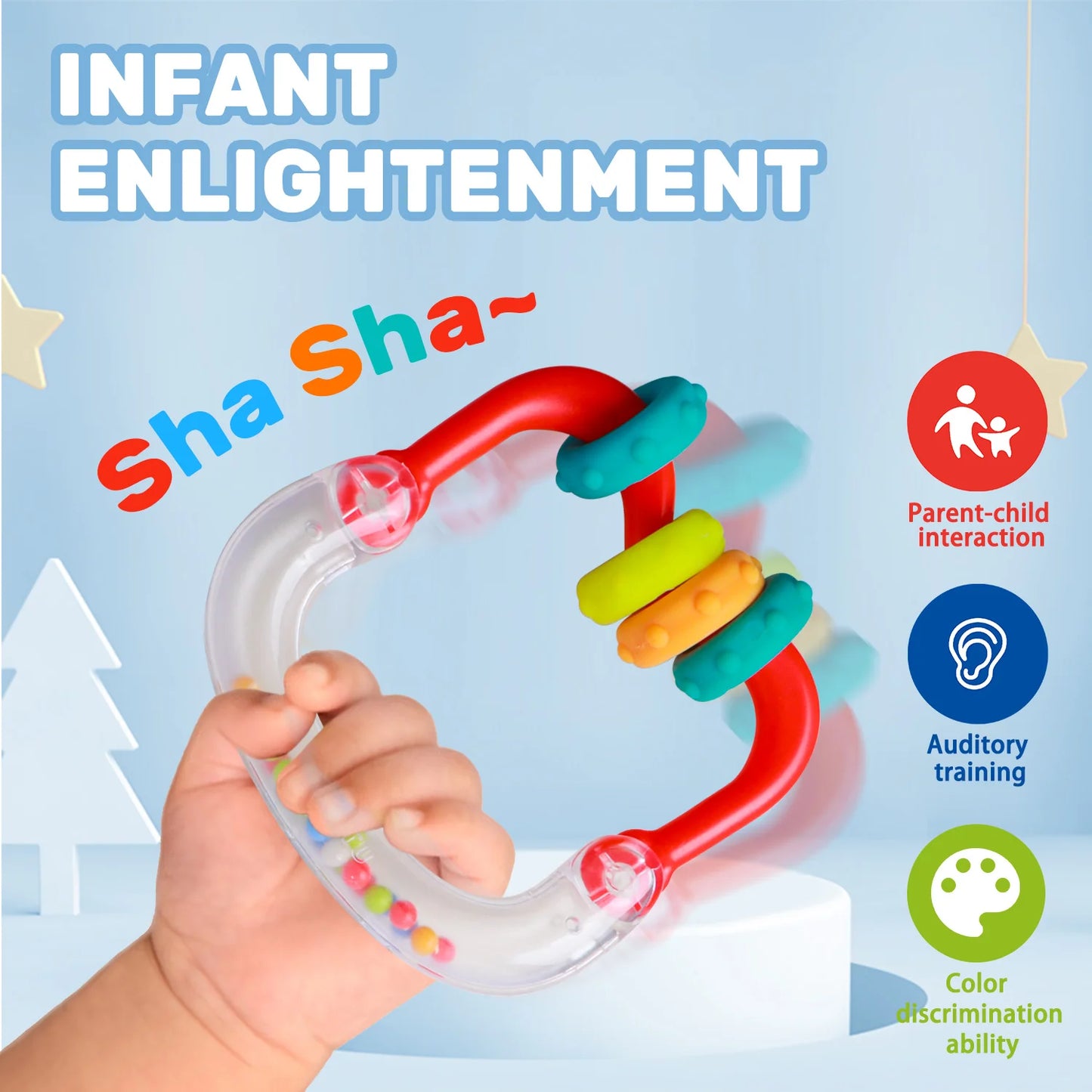 8-Pack Baby Rattle Toys with Storage Box, 0+ Months Infant Rattles Set, Bright Colors & Fun Shapes,  Durable Baby Shower Gift