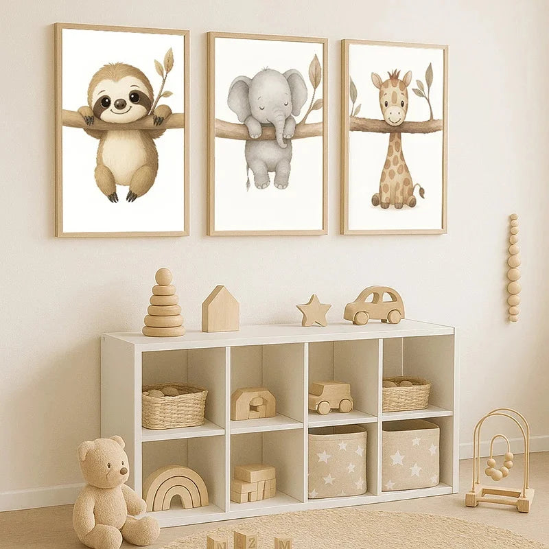 1/3pcs Cute Animal Wall Art Poster Elephant & Giraffe Nursery Prints for Kids Room, Bedroom or Living Room Decor Gift Poster