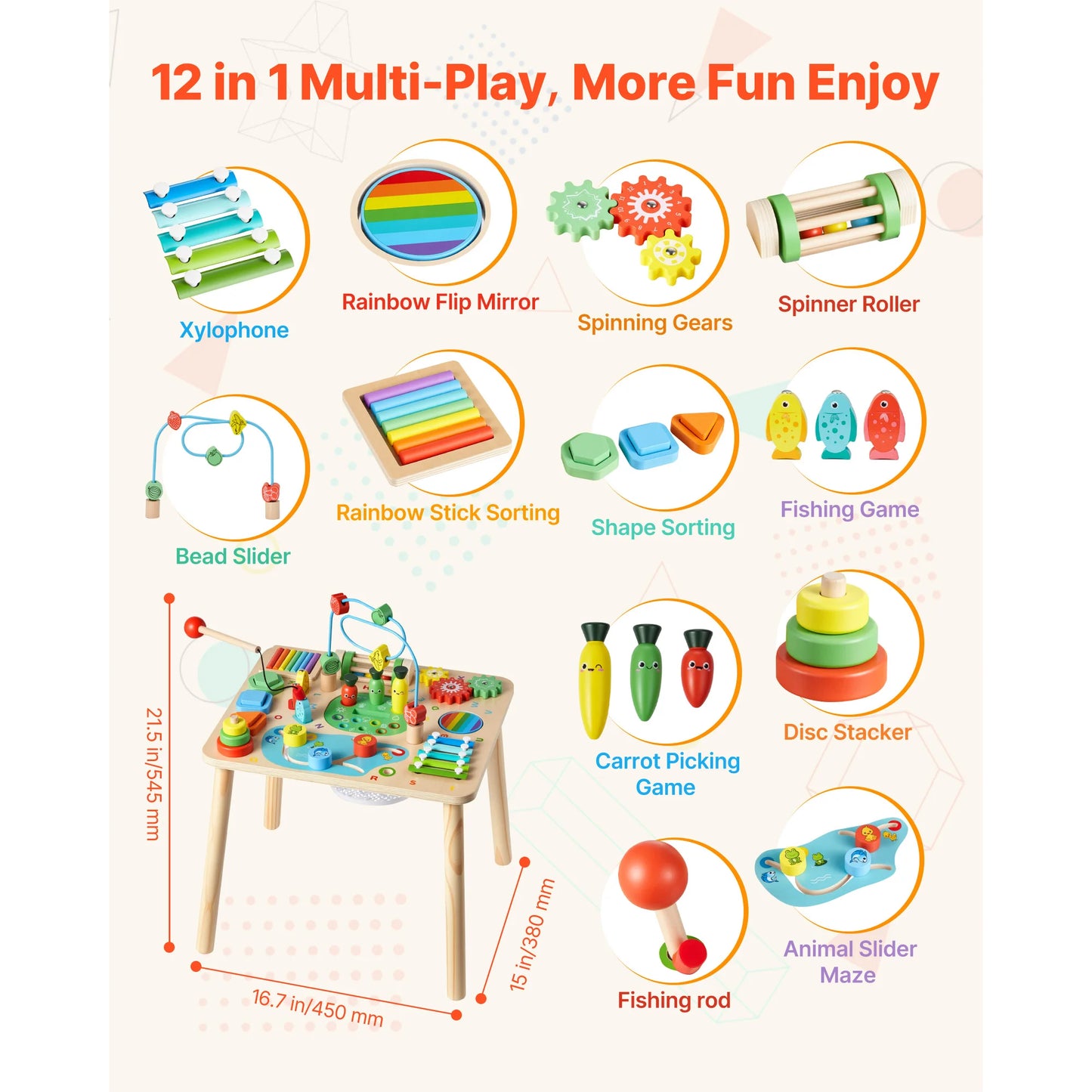 SucceBuy 13 in 1 Montessori Activity Table for Toddler 1-3 Years Old Aged 6+ Months Birthday Christmas Children's Day Present