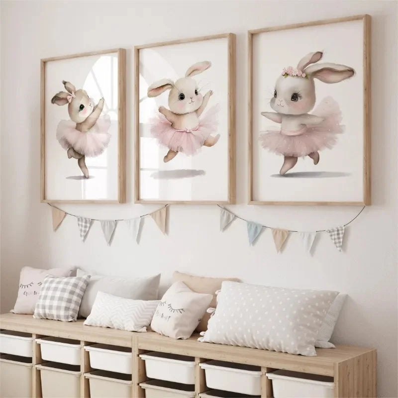 3pcs Cute Ballerina Bunny Ballet Canvas Posters Woodland Animal Print ...