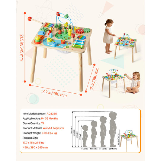 SucceBuy 13 in 1 Montessori Activity Table for Toddler 1-3 Years Old Aged 6+ Months Birthday Christmas Children's Day Present