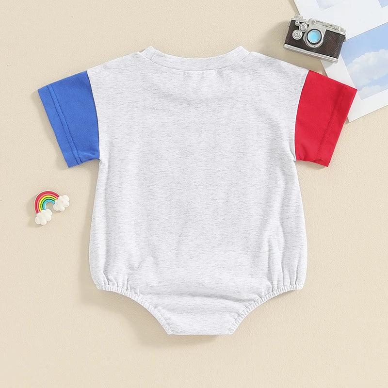 Infant Patriotic Romper American Flag Print Short Sleeve Jumpsuit for Baby Summer Outfit 4th of July Toddler Clothes Cute