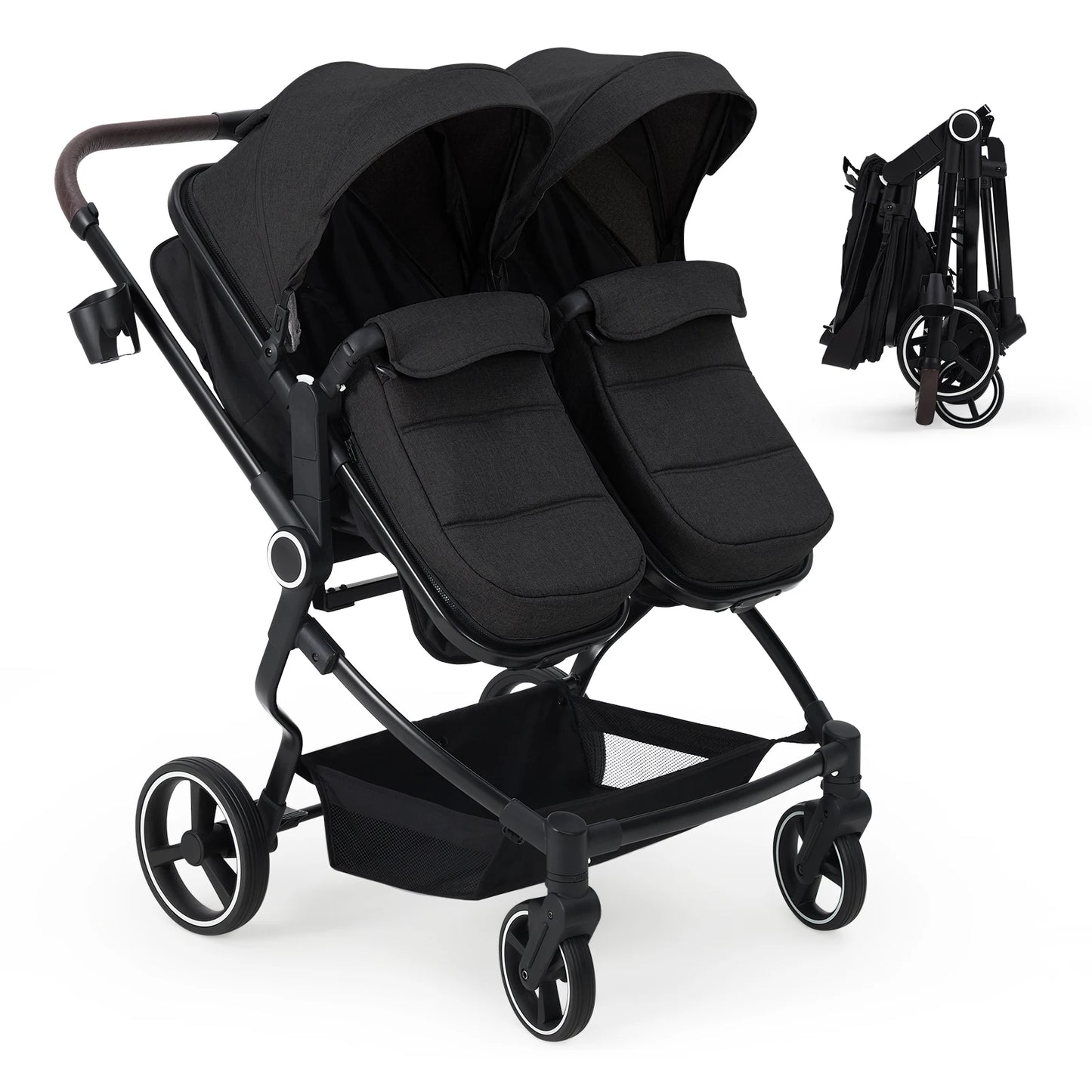 Double Stroller for Newborn and Toddler, Tandem Strollers with Lightweight Compact Fold, Adjustable Cancline for Twins Infant