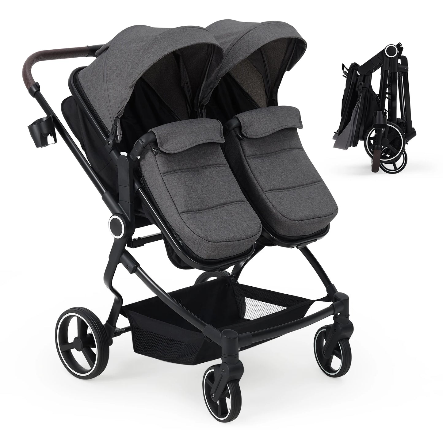Double Stroller for Newborn and Toddler, Tandem Strollers with Lightweight Compact Fold, Adjustable Cancline for Twins Infant