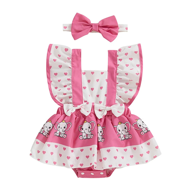Summer Baby Girl Clothes Ruffle Fly Sleeve Romper Dress Ladybug Print Playsuits with Headband Summer Outfit
