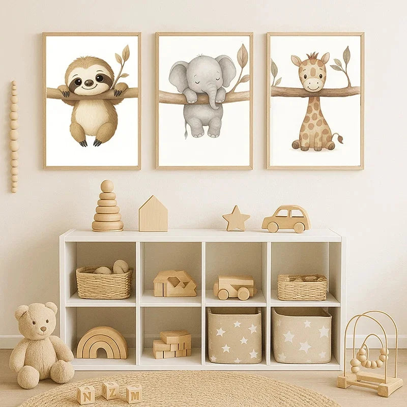 1/3pcs Cute Animal Wall Art Poster Elephant & Giraffe Nursery Prints for Kids Room, Bedroom or Living Room Decor Gift Poster