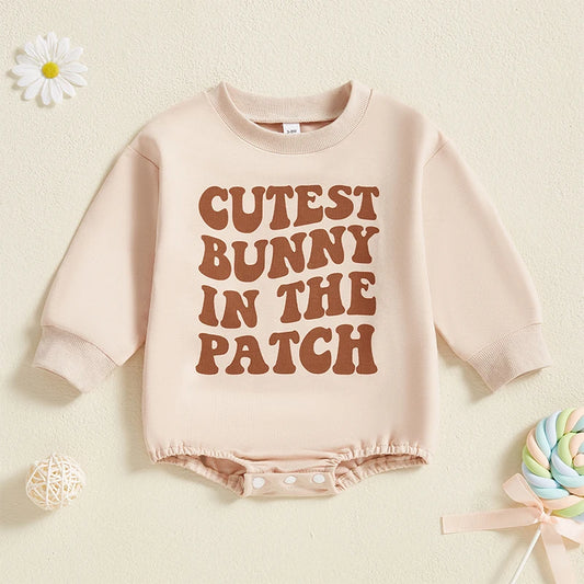 Baby Romper Long Sleeve Crew Neck Letters Print Fall Bodysuit Easter Clothes for Girls Boys