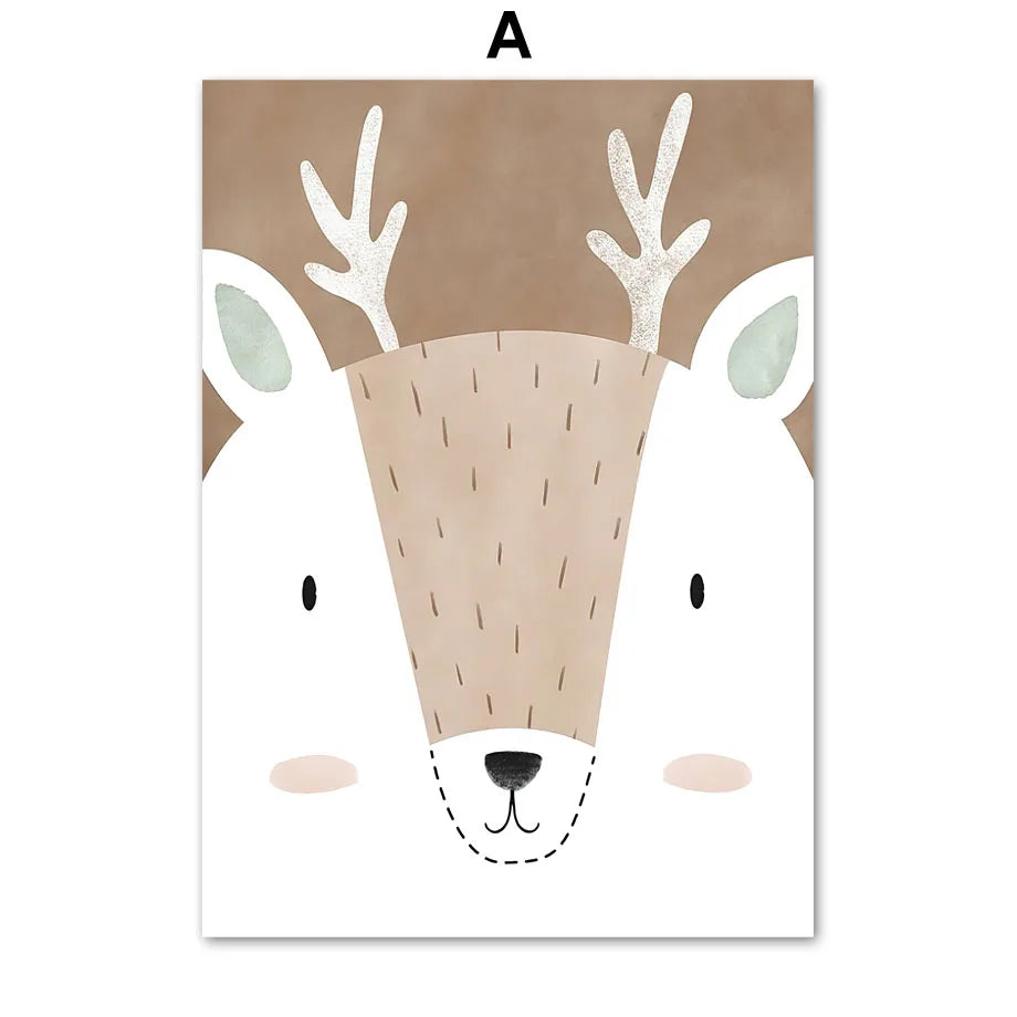 Deer Fox Rabbit Bear Hedgehog Woodland Nursery Wall Art Print Canvas Painting Nordic Poster Wall Pictures Baby Kids Room Decor