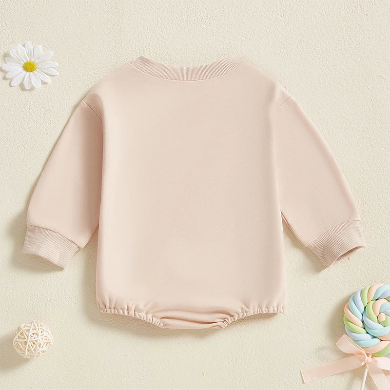 Baby Romper Long Sleeve Crew Neck Letters Print Fall Bodysuit Easter Clothes for Girls Boys