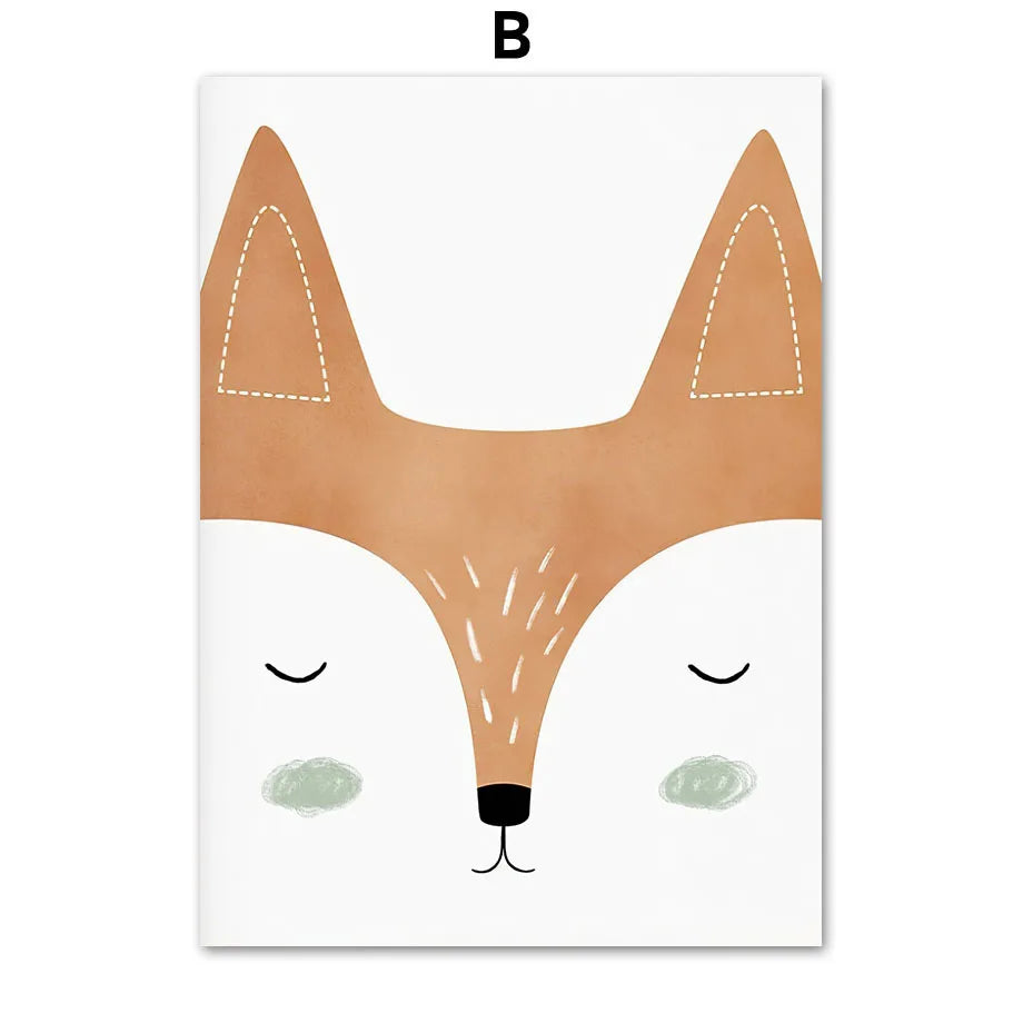 Deer Fox Rabbit Bear Hedgehog Woodland Nursery Wall Art Print Canvas Painting Nordic Poster Wall Pictures Baby Kids Room Decor