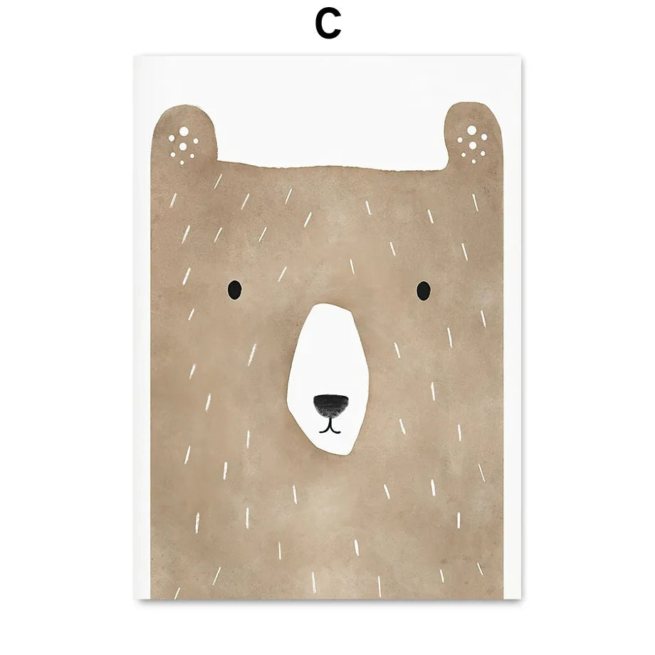 Deer Fox Rabbit Bear Hedgehog Woodland Nursery Wall Art Print Canvas Painting Nordic Poster Wall Pictures Baby Kids Room Decor