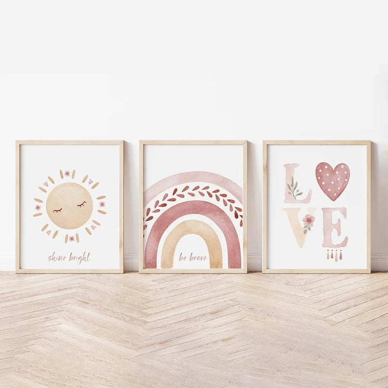 Boho Rainbow Sunshine Posters Set of 3 Nursery Prints Boy Girl Nursery Wall Art Poster Children's Room Nursery Wall Decoration