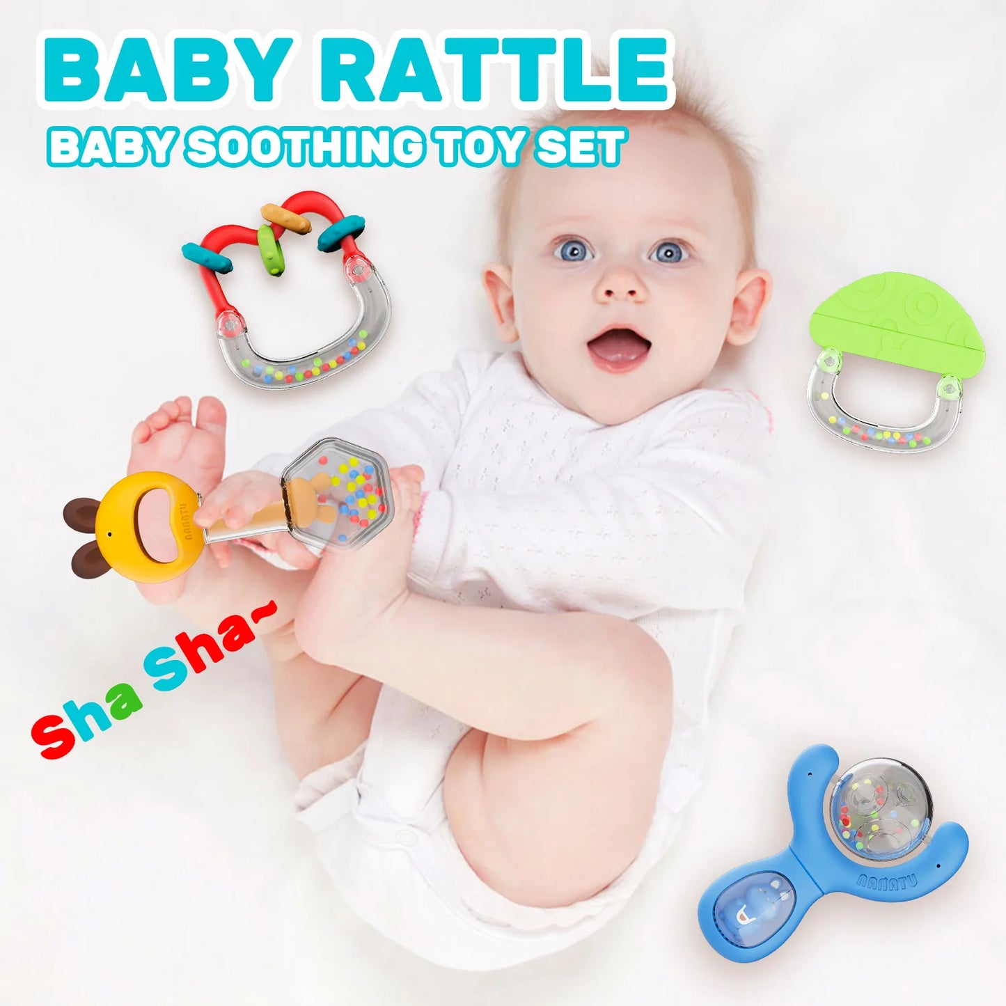 8-Pack Baby Rattle Toys with Storage Box, 0+ Months Infant Rattles Set, Bright Colors & Fun Shapes,  Durable Baby Shower Gift