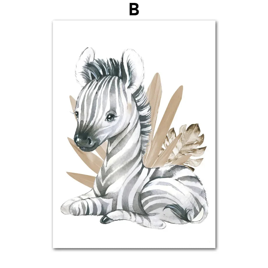 Custom Name Posters Jungle Animal Lion Elephant Giraffe Zebra Nursery Wall Art Prints Canvas Painting Pictures Kids Room Decor