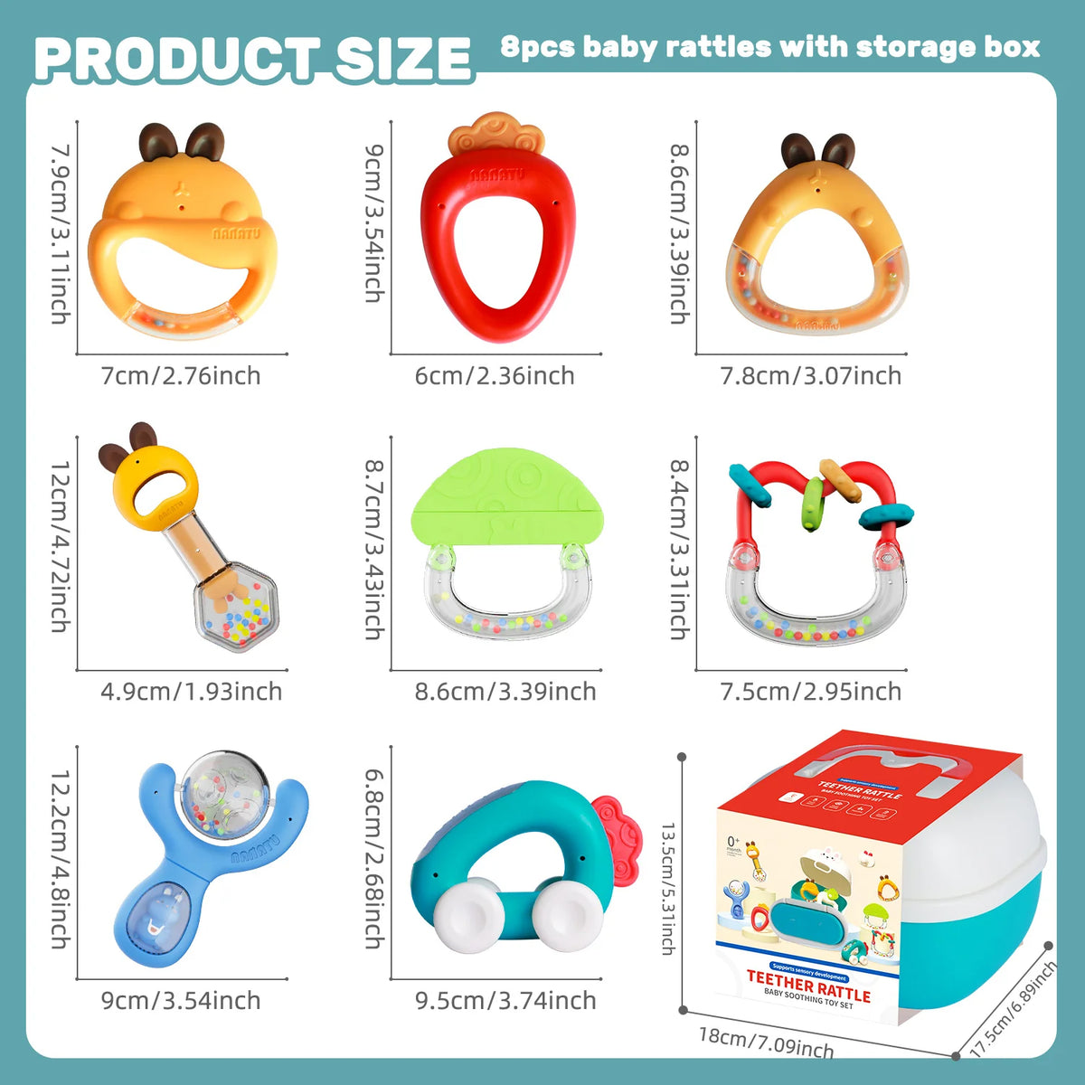 Box Rattle 8-Pack Baby Rattle Toys with Storage Box, 0+ Months Infant Rattles Set ...
