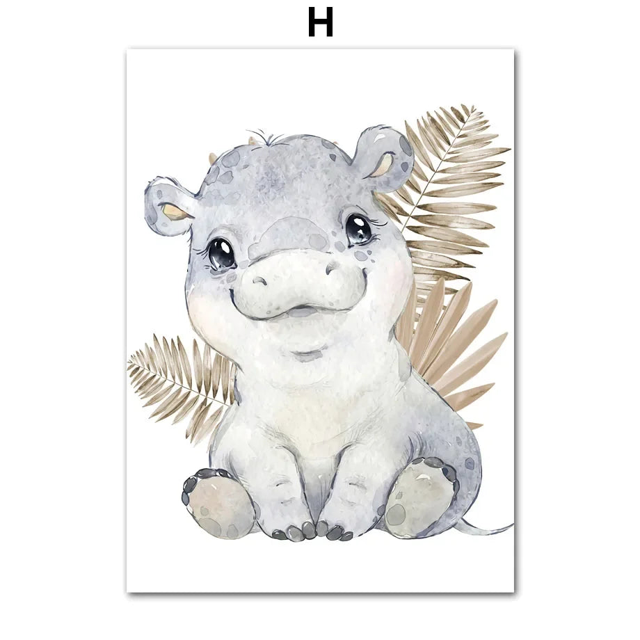 Custom Name Posters Jungle Animal Lion Elephant Giraffe Zebra Nursery Wall Art Prints Canvas Painting Pictures Kids Room Decor
