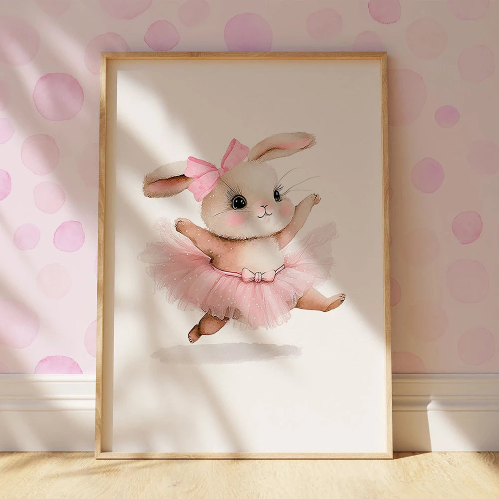 3pcs Cute Ballerina Bunny Ballet Canvas Posters Woodland Animal Print Painting Girls Room Decor Rabbit Wall Art Nursery Decor